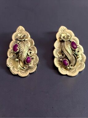 Elegant Sterling silver Floral Clip Earrings with Purple Stones
